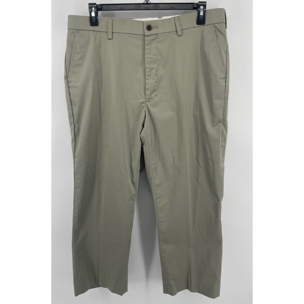 Orvis Chinos Mens 38 Khaki Olive Flat Front Stretch Straight Leg Pants Classic